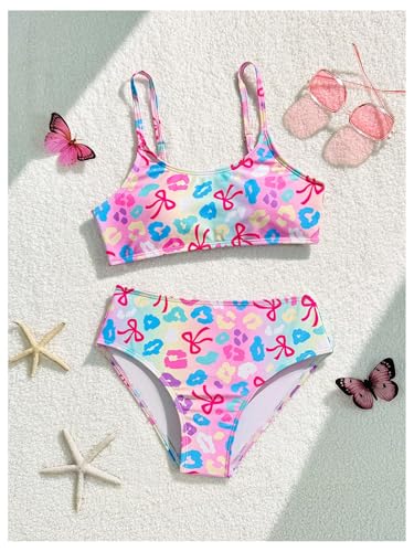 SweatyRocks Girl's 2 Piece Bow Print Swimsuit Cute Bathing Suit Bikini Sets Swimwear2