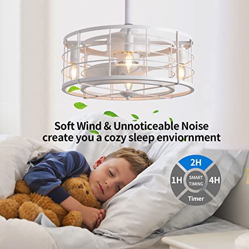 SYXLCYGJ Caged Ceiling Fans with Lights Remote Control, Enclosed Ceiling Fan Lighting Kits with Reversible 3 Speeds Motor, 4xE12 Bulb Bases Includes 2 Downrods, 20" White - Image 3