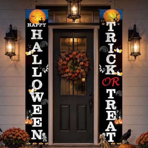 Oeyliz Halloween Decorations Happy Halloween Porch Trick or Treat Banner - image 1
