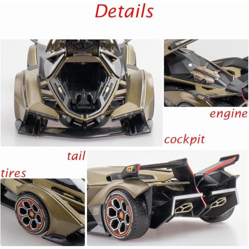 Image of 1:22 Scale Diecast Metal Car Lambo V12 GT Toy Car for Kids with Light Sound Pull Back Openable Door Collection Model Cars