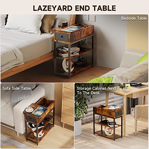 Lazeyard End Table With Charging Station, Bedside Table, Flip Top Side Table With Usb Ports Narrow Nightstand For Living Room/Bedroom, Brown #TOP4