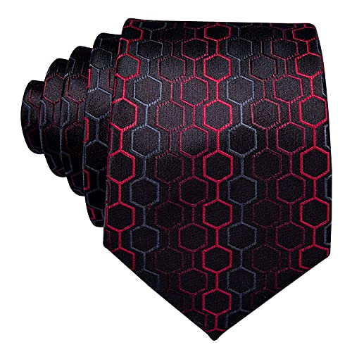 Image of Barry.Wang Mens Tie Set Plaid Check Neckties Formal Business Wedding Luxury Pocket Square Cufflinks