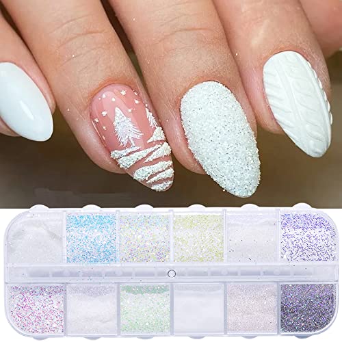 Nagel Glitzer Zucker Schimmernder Zucker Nagel 12 Farben Nagel Glitter Nagel Pailletten Zucker Glitzerpuder Weiß für Nagelkunst Maniküre Dekoration