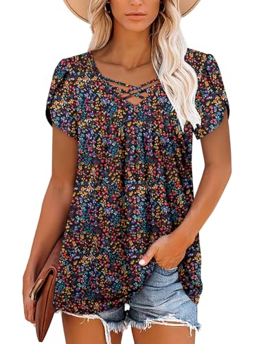 onlypuff Womens Tops Short Sleeve Shirts for Women V Neck Summer Tunic Tops Ladies Blouses Casual Loose Fit2