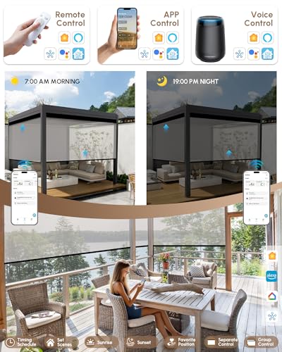 Image of Kincmo Motorized Outdoor Shades for Patio Porch, Custom Outdoor Motorized Blinds with Remote, Waterproof & Windproof Patio Shades Work with Apple Home,Alexa,Google (White-5% Openness)