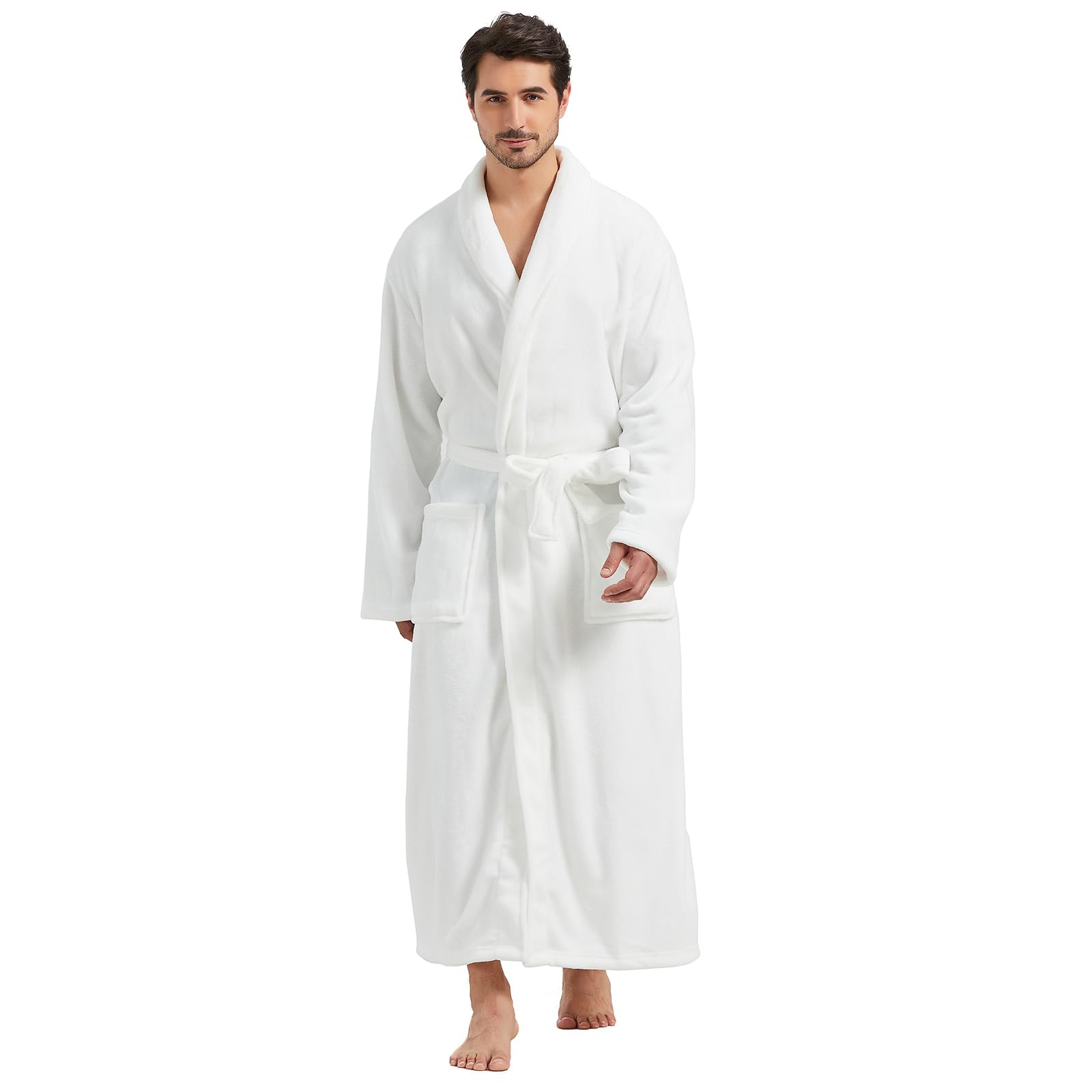 FashGudim Mens Robes Big and Tall Full Length Plush Fleece Long Robe for Men Bathrobe Shawl Collar Warm Winter House Robes