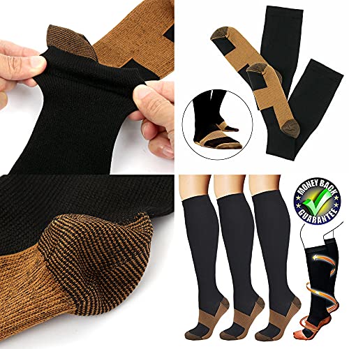 Graduated Copper Compression Socks 6 Pairs Knee High Socks For Men Women Pain Ache Relief Stockings 15-20 Mmhg (Xxl, Black) #TOP5