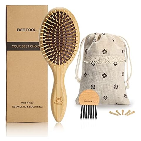 BESTOOL Hair Brush, Bamboo Bristles Hair Brush for Women Men Kid, Detangling Brush for Thick Fine Curly Hair, Everyday Hairbrush, Enhance Shine, Massage Scalp Cover