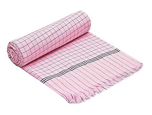 Image of 100% Cotton Soft Beautiful Coloured Chek Single Bed Size Skin Friendly Summer AC Blanket /Khes /Dohar /Top Sheet Set /Chadar (Pink)