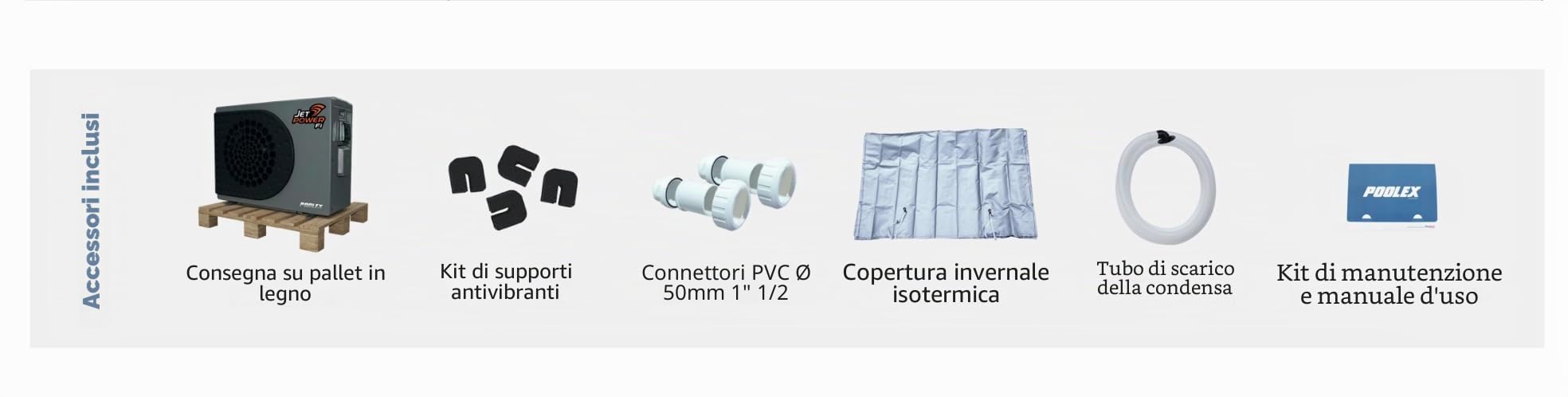 POOLEX - Pac JETPOWER 70 – Pompa di Calore Piscina Full Inverter 7 KW – Silenziatore & Collegato – Bacino 30 a 45 m³