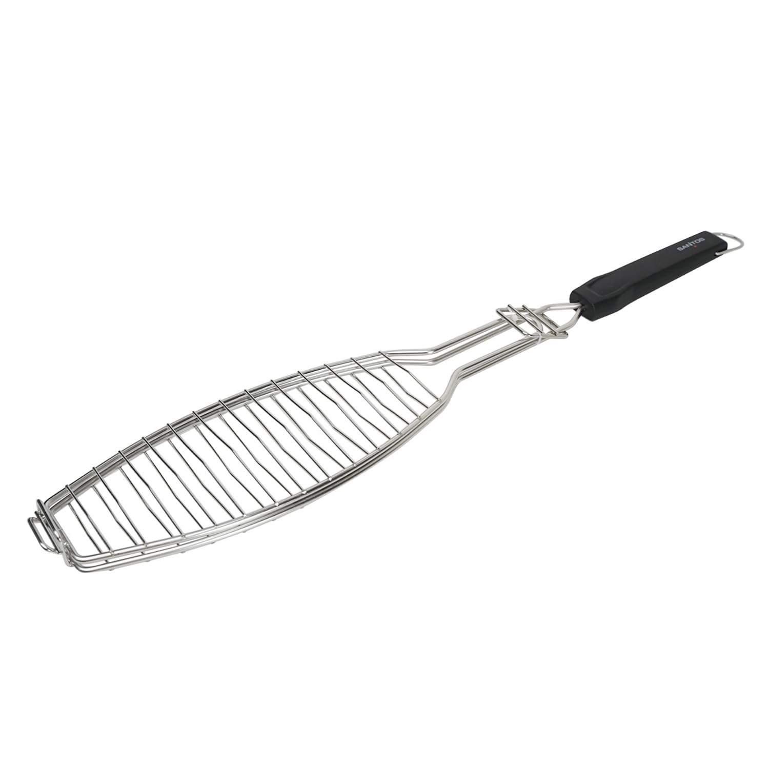 SANTOS XL Fischbräter 61,5cm - Edelstahl Fisch-Grillkorb - Fischhalter mit Hitzeschutzgriff - für Fische bis zu 33cm - Spülmaschinenfest - Fischgrillzange - optimale Grillergebnisse