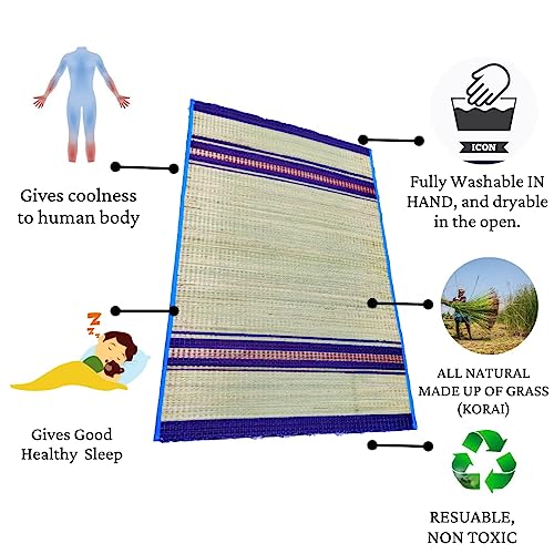 Chatai Mats Home Long Rectangular Floor Mat Sleeping | Length-6Ft Width-3.5Ft | Living & Bedroom Chataai Daily & Regular Usage River Grass Korai Pai, Multicolour