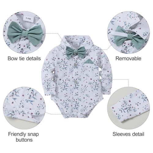 Image of nilikastta Baby Boy Wedding Outfits Infant Baby Boy Clothes Suit Dress Shirts /Suspender Pants /Bowtie /Beret Hat 0-18M