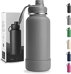 Garrafa Térmica 1000ML - Duplamente Isolada, Aço Inox 304, Base Emborrachada Anti Derrapante, Mantém Bebidas Quentes por 12 Horas e Geladas por 24 Horas (Cinza Wide)