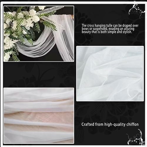 Hyacinthy Wedding Curtain Wedding Arch Background Chiffon Fabric White Tulle Pelmet Hands-Free Decoration Wedding Arch Decor Bow Curtains Circle Frame for Baby Shower Party Ceremony 75 x 600 cm - Image 2