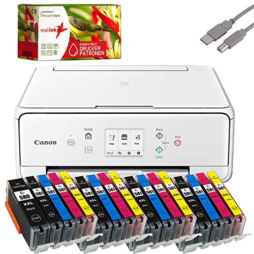 Bundle Canon PIXMA TS6251 Tintenstrahl Drucker Multifunktionsgerät weiß mit 20 komp. realink® Tintenpatronen für PGI-580/CLI-581 XXL (Drucken, Scannen, Kopieren)