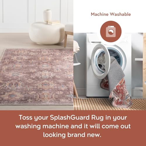 nuLOOM 8' x 10' Machine Washable Area Rug with Waterproof Spill Proof Surface, Non Slip Backing and Stain Resistant for Living Room, Bedroom, Kitchen, Dining Room, Philomena Brown
