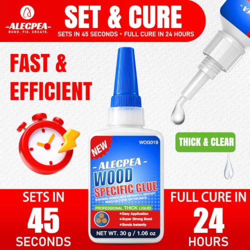 Image of ALECPEA Wood Glue, Thick CA Glue for Wood, 30g with 3 Droppers | Fast 45 Second Set, 24-Hour Full Cure, Controlled Flow For Furniture, Crafts, Models, And Bamboo