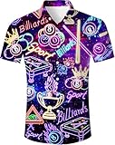 RAISEVERN Mens Hawaiian Shirts Funny Neon Billiards Button Down Shirts Short Sleeve for Summer Beach Sport Shirt Festival Holiday Party