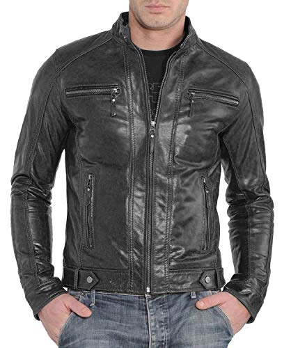 Mens Leather Jackets - Real Lambskin Café Racer Style Motorcycle Leather Jacket For Men