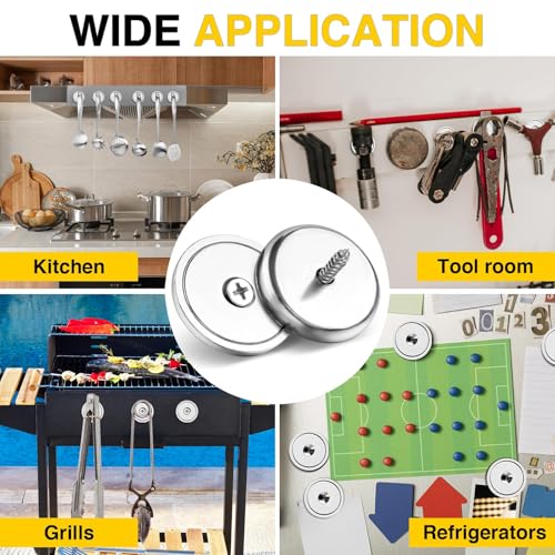 Image of DIYMAG Magnets with Countersunk Hole,1.26 Inch 110LBS 24 Pack | Heavy Duty Magnet Rare Earth Neodymium Strong Round Base Cup and Stainless Screws for Refrigerator,Office,Craft