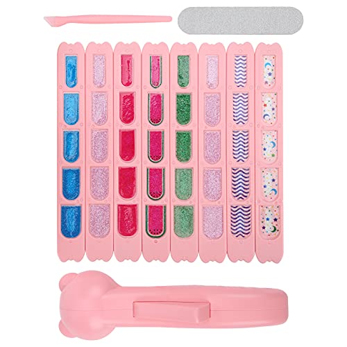 Jerys Kid Manicure Nail, Colorful Press On Easy Peel Off Fake Nails Kits Maquillaje de Plástico para Niñas para Bricolaje