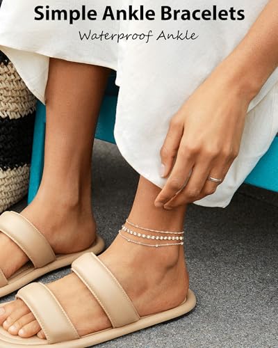 Image of ZHESHY Gold Silver Ankle Bracelets for Women 14K Gold Plated Anklets for Women Waterproof Cuban Link Heart Chain Anklets Set Non Tarnish Dainty Layered Anklet Bracelets for Women Summer Beach Jewelry