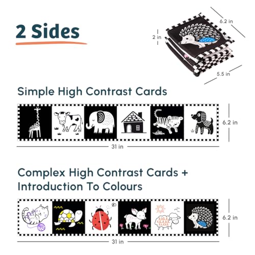 Image of Curious Cub High Contrast Baby Cloth Book | Tummy Time Toys for Babies | Toys for 0 to 12 Months | New Born Baby Gifts | Black and White Flash Cards