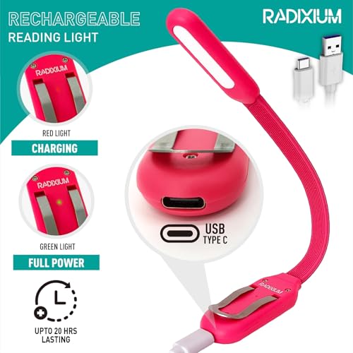 Image of Slim Rechargeable Book Reading Light, Eye Caring LED with 4 Color Temperatures, Portable Clip on Book Light for Reading in Bed & Travelling. Prefect Elegant White Gift for Book Lover.(Pink)