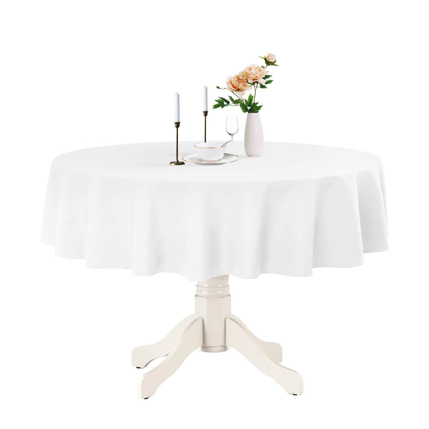 Romanstile Natale Tovaglia rotonda antimacchia 160 cm bianca Tovaglie per 4-6 posti elegante per decorative tavolo da caffè,Sala da Pranzo,Ristorante,Cucina,Bar,Birstro,Feste,giardino