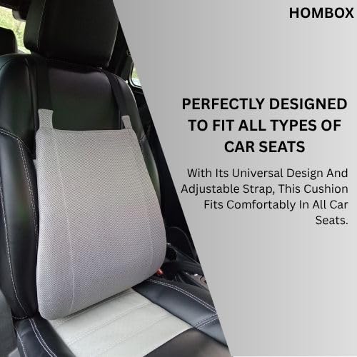 Image of HOMBOX Car Backrest Memory Foam Lumbar Support Cushion for Car Seat | Orthopedic Lower Back Support Pillow | Ergonomic Back Cushion for Driving, Office Chair & Home | Breathable Washable Cover I Grey