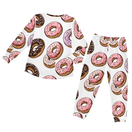 Donut Pattern with Sprinkles Soft Pajama Set for All Seasons,Breathable Pjs Long Sleeve Sleepwear,Comfy Loungewear 2 Piece Underwear Set 5T2