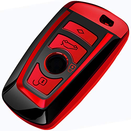 Uxinuo Key Fob Cover, Key Fob Case Compatible for 1 3 4 5 6 7 Series X3 X4 M5 M6 GT3 GT5 Remote Control Key Premium Soft TPU Anti-dust Full Protection Red