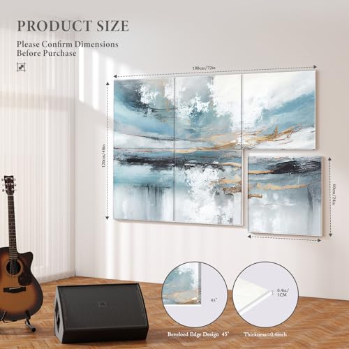 Image of JBER 6 Pack Art Acoustic Panels 72 inch x 48 inch, Lake of the Sky | Large self-adhesive decorative sound absorbing wall panels, sound panels for recording studio & living room