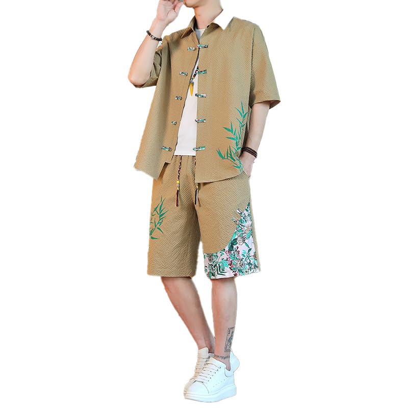 Tang Suit Men Jacket Chinese Hanfu Traditional Tang Suit for Men Kung Fu Shirt Uniform Short Sleeve Shorts Set
