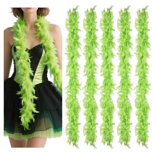 MAOFENG 5pcs Chandelle Turkry Feather Boa 1.64 Yards 30g for Halloween Costume Dancing Party Halloween Costume Decoration Lime Green