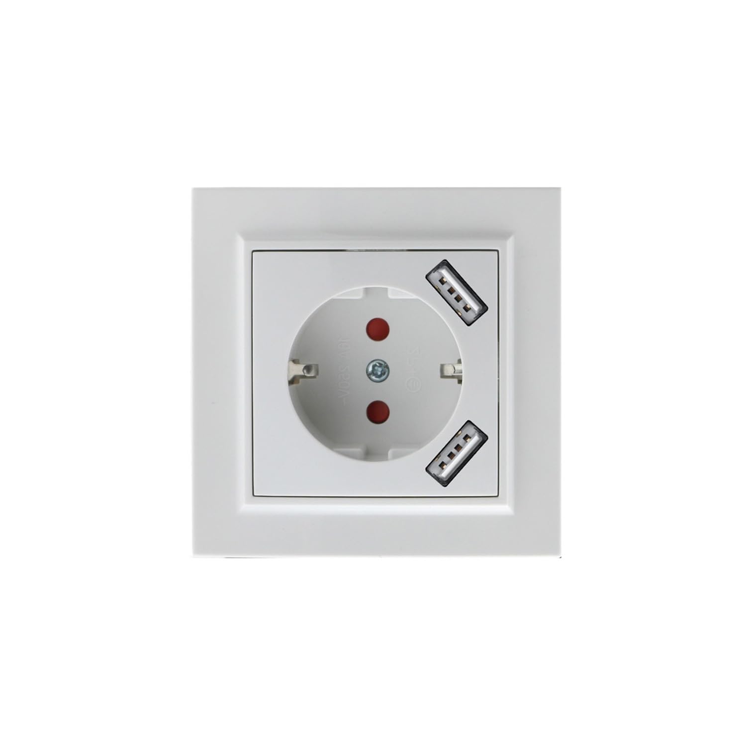 Unterputz Steckdose Typ F Schuko mit Doppel-USB in weiß - ideal zum Aufladen von Geräten zu Hause oder im Büro.