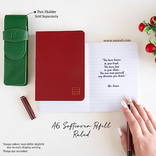 Image of NEORAH - A6 Ruled Notebook SOFT COVER | Organiser REFILL | Ruled Journal | 110 GSM | 160 pages (Size 14.8 cm x 10.5 cm) Planner Journaling Writing Note Taking Diary, Travellers Journal -RED