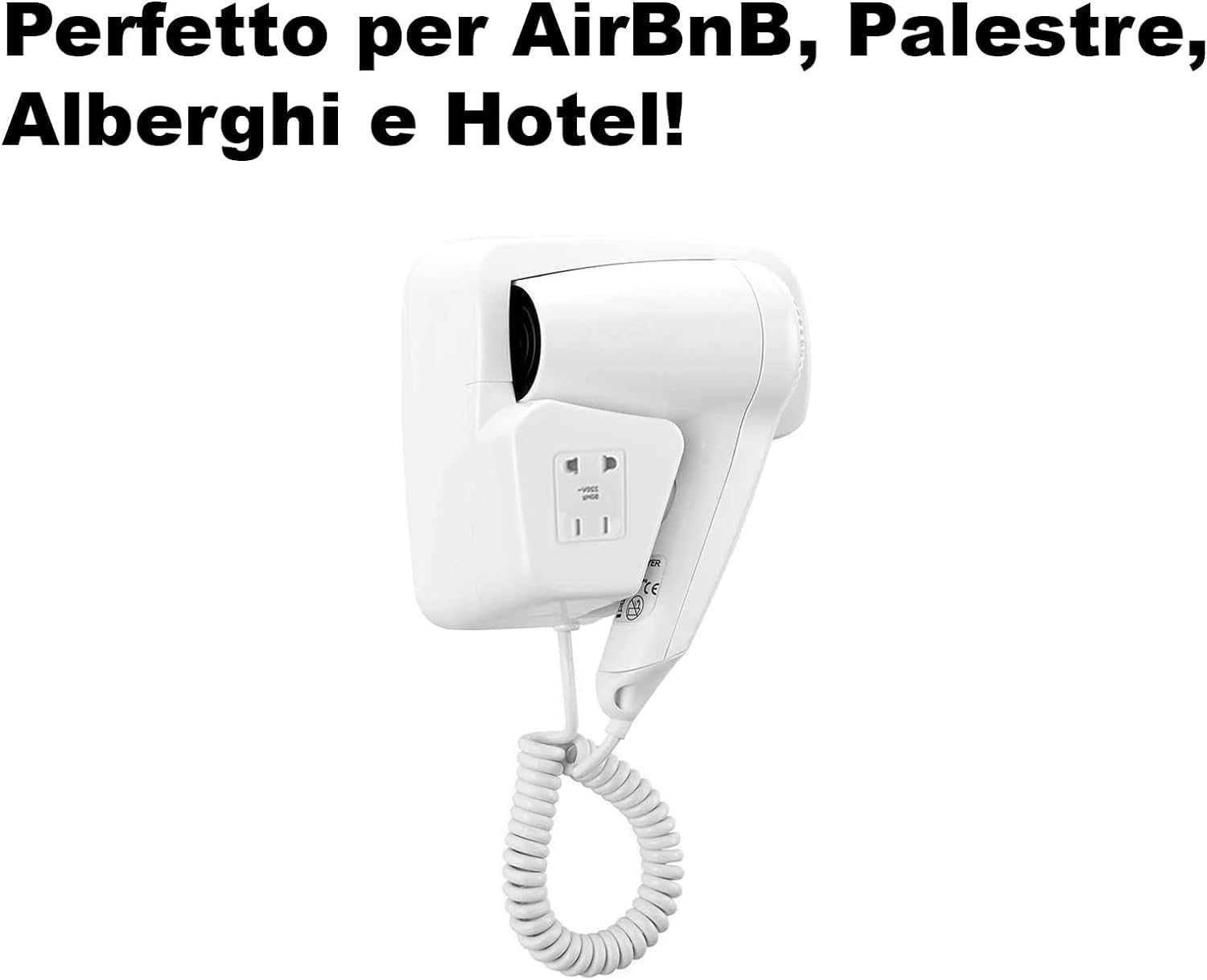 SQUADO Asciugacapelli Da Parete, Phono da Parete Muro con Presa di Corrente Per Bagno Albergo Hotel Spogliatoio Da 1300W BIANCO