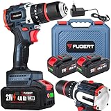 FUGERT Akku Schlagbohrschrauber 21V Bürstenlos 80Nm 2x 4000 mAh Akkus | 35 Drehmomentstufen & 3 Modi (Schrauben/Bohren/Schlagbohren) | 2-Gang I LED I 13mm Bohrmaschine Akkuschrauber Set
