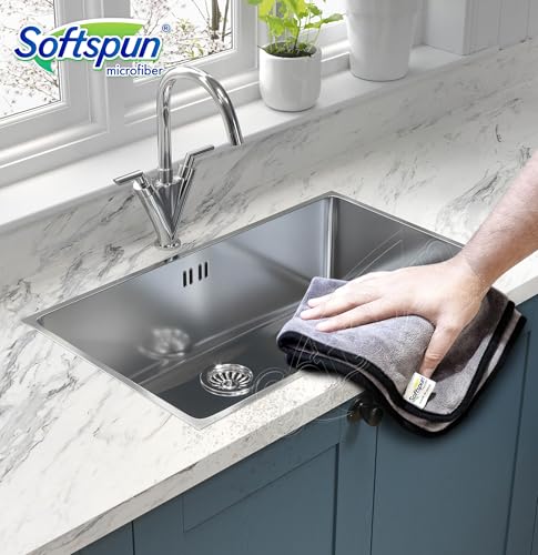 Image of SOFTSPUN Microfiber Super Absorbent Cloth 500 GSM 35X75 cms Packof 1 Grey! Highly Absorbent Lint and Streak Free Multi -Purpose Wash Cloth for Kitchen Window Stainless Steel Silverware.