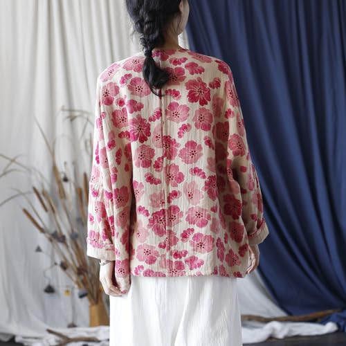 Ystylee Women's Spring Lightweight Jacket Bohemian Floral Knot Button Down Oversized Short Shirts Top Coat3