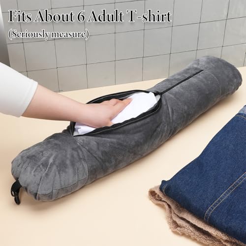 Qianyu Oreiller de voyage rembourré, coussin de voyage rembourré avec vêtements, sac de rangement réglable, pliable, oreiller d'avion pour bagages supplémentaires, coussin de repos multifonctionnel – Image 7