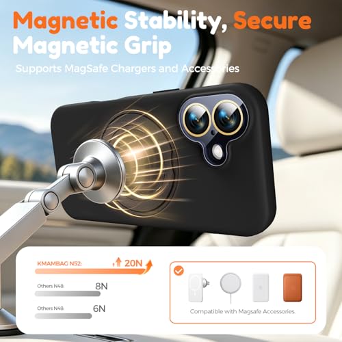 Image of Silicone 360 Spin Magnetic Stand Case for iPhone 17, [Compatible with Mag-Safe][Reinforced Hard Camera Protection]Shockproof Liquid Silicone Rubber Phone Case Cover with Ring, Camera Button, Jet Black