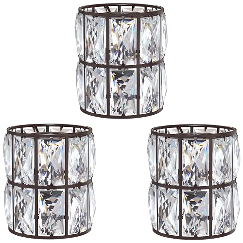 Image of 3 Pack Crystal Shade Replacement,Ceiling Fan Light Drum Lampshades Oil Rubbed Bronze Finish for Chandelier Vanity Lights Wall Sconces Pendant Light,1.66 inch Fitter Size 5 inch high*4.6 inch Diameter