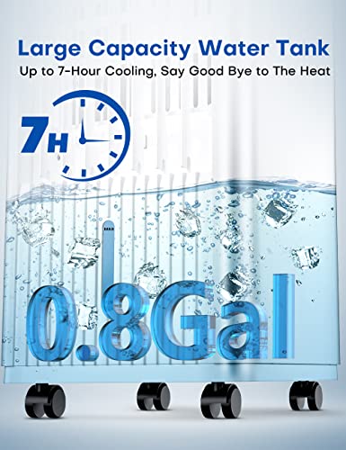 Evaporative Air Cooler, Temeike 3-In-1 Portable Air Conditioners W/Remote, Cooling Tower Fan W/Humidify, 70° Oscillation & 7H Timer Swamp Cooler, Windowless Evaporative Cooler For Room Bedroom Office #TOP7