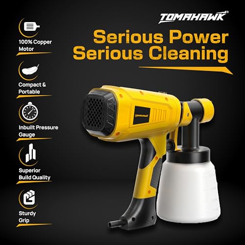 Image of TOMAHAWK EPS-B08 600W Electric Paint Sprayer Gun | 800ml Tank | HVLP Spray System | 33000 RPM | Adjustable Flow Control | 3 Copper Nozzles (1.0 /1.8 /2.5mm) for Walls, Furniture, Wood & DIY Painting