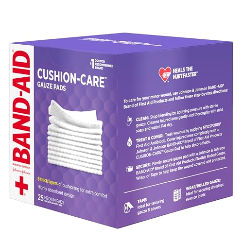 Image of BAND-AID Brand Cushion Care Sterile Gauze Pads for Protection of Minor Cut, Scrapes & Burns, Non-Adhesive & Wound Care Dressing Pads, Medium Size, 3 inches x 3 inches, 25 ct