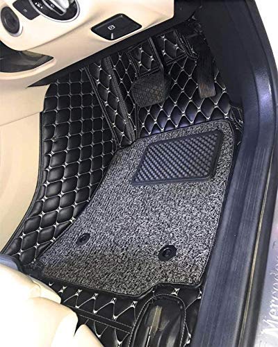 AUTOXYGEN 7D Car Foot Mat Full Set Accessories for Xcent | Premium Faux Leather Double Car Floor Mat with Grass Mats Attached | 100% Waterproof & Washbale (Black)