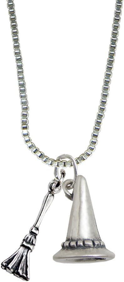 The Witch's Hat and Broom Necklace in Sterling Silver Made in America